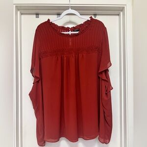 Torrid Chiffon Smocked Pintuck Flutter Short Sleeve Blouse - rust - size 6X/30